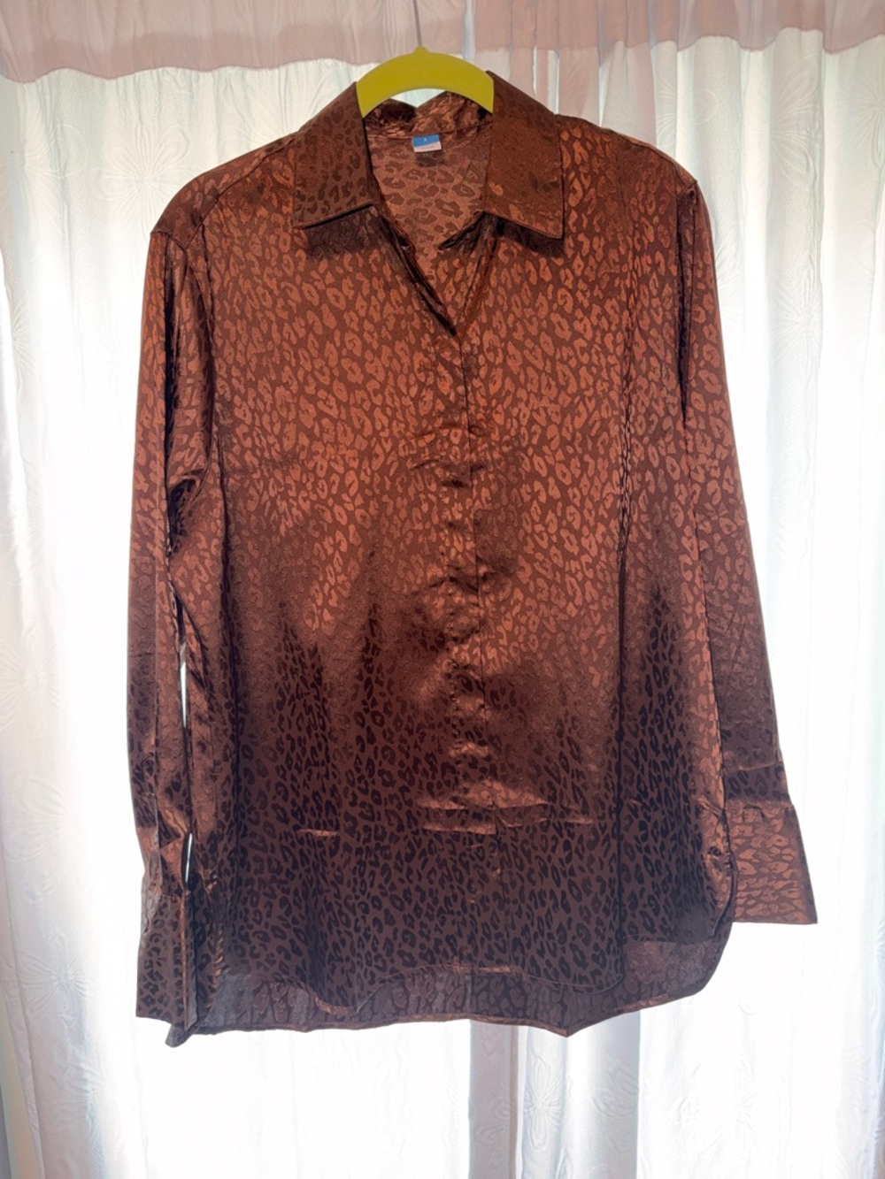 Satin Leopard-Print Button Shirt - Brown